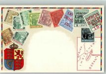 Port Louis Lithographie Wappen Briefmarkenkarte