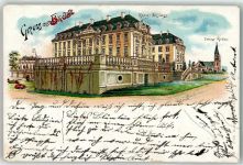 50321 W5040 Brühl , Rheinl 1899 Lithographie Kgl. Schloß Ev. Kirche