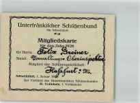 97437 W8728 Haßfurt KEINE AK Unterfränkischer Schützenbund Mitgliedskarte 1928 Ort handschriftlich