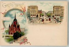 10115 W1000 Kreuzberg Lithographie Hallesches Tor Belle Alliance Platz Straßenbahn Kirche z. hl. Kreuz