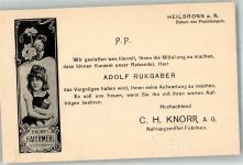 W7100 Heilbronn , Neckar Knorr AG Vertreter Ankündigung Jugendstil Lebensmittel 1905