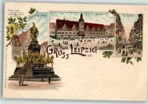 04103 O7000 Leipzig Lithographie Sieger Denkmal Rathaus Petersstraße Bruno Bürger u. Ottillie