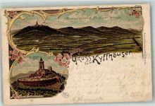 06567 O4712 Kyffhäuser 1898 Lithographie / Künstlerkarte Kaiser-Wilhelm-Denkmal mit Panorama des Kyffhäuser Gebirges