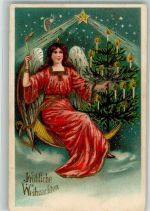 Weihnachten Tannenbaum Prägedruck Engel 1907 Gebrauchsspuren