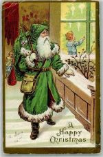 Prägedruck Happy Christmas Lithographie Weihnachtsmann 1912 Gebrauchsspuren