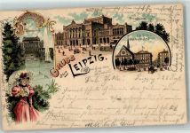 04103 O7000 Leipzig 1897 Lithographie Neues Theater Schwanenteich Cafe Felsche Grimmaische Straßr