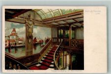 Treppe Rauchsalon Hamburg-Amerika-Line Dampfer Auguste Victoria / Dampfer Viktoria 1900 Lithographie / Künstlerkarte
