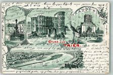 54290 W5500 Trier 1902 Lithographie Porta Nigra Petersbrunnen a.d. Marktplatz Matthiaskirche