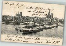18435 O2300 Stralsund 1904 - Panorama der Stadt mit Hafen und St.-Nikolai-Kirche Raddampfer