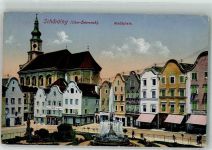 4780 Schärding Innere Stadt 1917 Foto AK Geschäft Stadtplatz