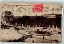 Madrid 1909 Foto AK Straßenbahn La Cibeles Kriegsminsterium Marke Bildseitig