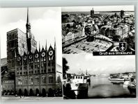 18435 O2300 Stralsund - Ortsansichten Kirche Blick auf die Stadt Hafen 3-Bildaufnahme