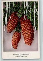 Drei Tannenzapfen mit Lametta Neujahr