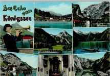 83471 W8240 Königssee b Berchtesgaden - Rundfahrt Landungssteg St Bartholomä Obersee Mann Trompete