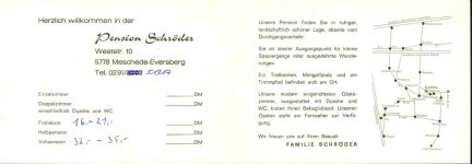 59872 W5778 Meschede KEINE AK Pension "Schröder", 2-fach Klappkarte, mit Kurzinfos