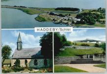 24866 W2381 Haddeby - Fliegeraufnahme Kirche See Treppe Camping