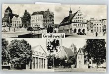 17489 O2200 Greifswald , Hansestadt - Platz der Freundschaft, Rathaus, Theater, Kirche