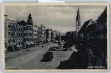 84453 W8260 Mühldorf a. Inn - gel. 6.7.42, Adolf Hitler Platz, Kirche, Denkmal, WK II WK II