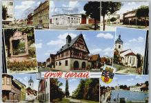 64521 W6080 Groß-Gerau Gebrauchsspuren Darmstädter-Straße, Altrer-Brunnen. Kirchstraße, Rathaus, Schwimmbad, Evgl. Kirche, Marktplatz, gel. 02.07.71