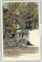 W.Zetsche , römische Ruine , Schönbrunn Künstler Lithographie / Künstlerkarte