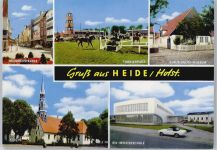 25746 W2240 Heide , Holst Gebrauchsspuren Friedrichstraße, Kirche, Kfz-Meisterschule, Museum, Reit-Turnierplatz
