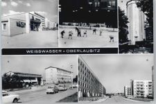 02943 O7580 Weißwasser - Wohnkomplex IV, HO-Kaufhalle Minute, Kunsteisstadion, Wasserturm