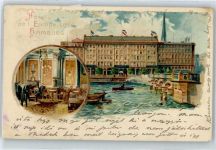 20095 W2000 Hamburg Lithographie / Künstlerkarte Hotel de Europe , Marke entfernt