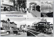 18225 O2565 Kühlungsborn , Ostseebad - Meerwasserschwimmhalle, FDGB-Erholunsgheim Schloss am Meer, Strand, FDGB-Cafe Jochen Weigert, Molli