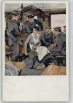 Urlaubsfahrt im Eisenbahnabteil Soldaten flirten mit einem Dienstmädchen Nr. 13 Wennerberg, B.