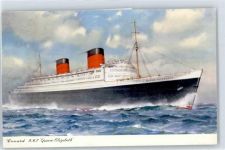 R.M.S. Queen Edizabeth Dampfer Künstlerkarte