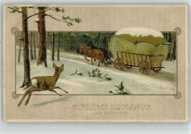 Litho Winterlandschaft Landwirtschaft Neujahr 1910