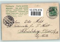 Küken im Blumenstrauß mit Vergissmeinnicht 1903 AK kl. Eckknick Ostern