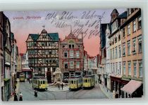 W6300 Gießen , Lahn Marktplatz Straßenbahnen Denkmal Feldpoststempel Feldpoststempel WK I 1916