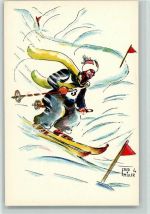 Serie von sign Fred Miller Nr. 4 - Ablauf - Comic AK Ski