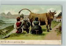 Auf der Alm, da gibts keine Sünd - Kuh wird gemolken AK Berghumor 1915