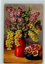 Blumenvase - sign Früh AK Flieder 1928 Künstlerkarte
