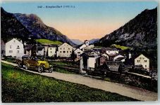 Simplon Dorf Postauto mit Anhänger Morgenrot Postbus