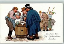 W8000 München Männer mit Krügen beim Trinken sign. Hofbräuhaus Künstlerkarte