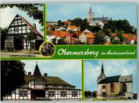 34431 W3538 Obermarsberg - Rückseite mit Abschürfungen bzw Kleberesten Fachwerkhaus Schützenhalle Nikolaikirche