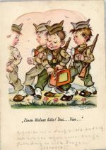 Karikatur von Hanitzsch Kofferradio Kinder in Uniform Künstler 1957 Gebrauchsspuren