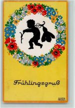 sign Dora Heckel - Frühlingsgruß Scherenschnitt Künstlerkarte