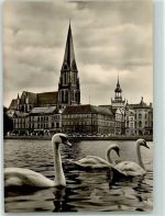 19053 O2750 Schwerin , Meckl - Blick zum Dom Schwäne