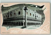 30100 Venezia 1904 Gebrauchsspuren Jugendstil Mondschein Palazzo Ducale Lithographie