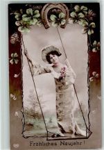 Verlag Schwerdtfeger Neujahr Hufeisen Jugendstil AK Glamour Foto AK