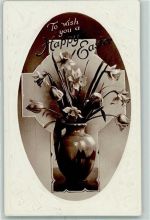 Happy Eastern Ostern Blumenvase AK Pflanzen 1933 Prägedruck