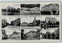 04552 O7200 Borna b Leipzig Karte beschädigt Rathaus Kunigundenkirche Realgymnasium Freilufttheater