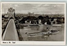 67547 W6520 Worms - Nibelungenbrücke Nibelungenturm Seitenraddampfer
