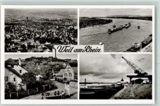 79576 W7858 Weil am Rhein - Rhein Frachtschiff Beladekran Brunnen