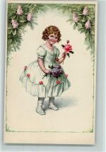 Verlag LP Serie 1508-1 - Mädchen mit Blumen - gute Erhaltung Flieder