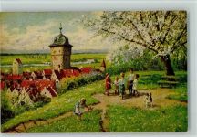 Nr. 1326 von Fritz Bergen - Im Frühling - Kinder tanzen Reigen Degi Künstlerkarte